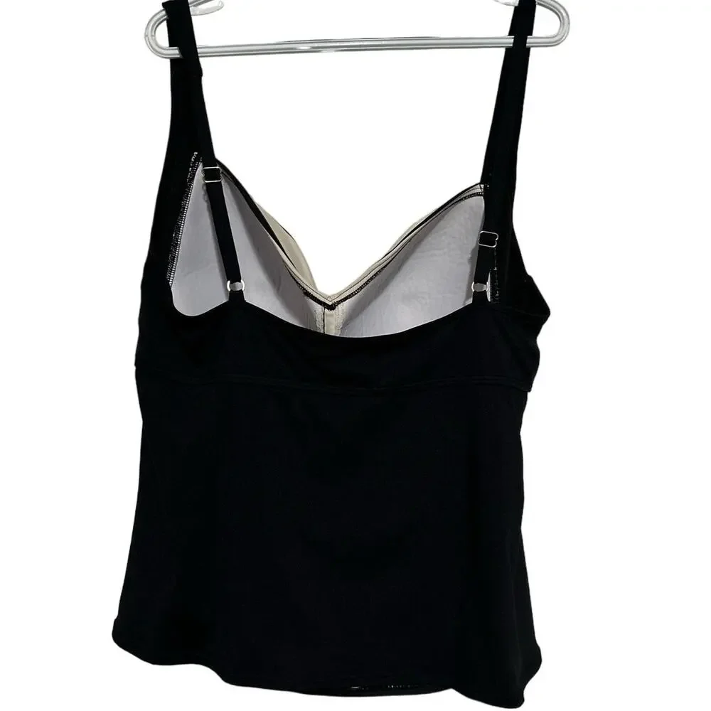 Liz Claiborne‎ Women's Black Cream Rucked Striped Tankini Swimwear Size 20W